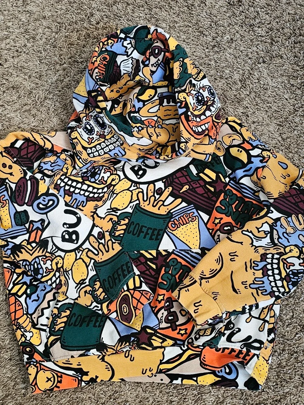 H&M Colorful Garfield Hoodie M Sweatshirt Boy Medium Youth hood cartoon print 12